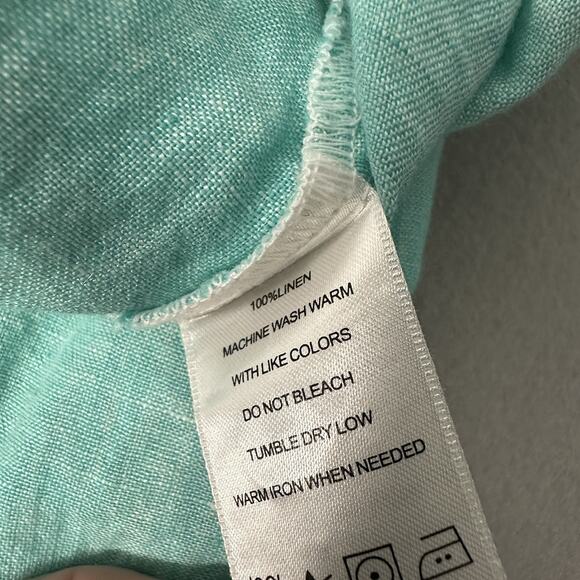 Foxcroft Linen Button Up Shirt Turquoise Preppy Coastal Beach Women’s Size 14 - Picture 9 of 10
